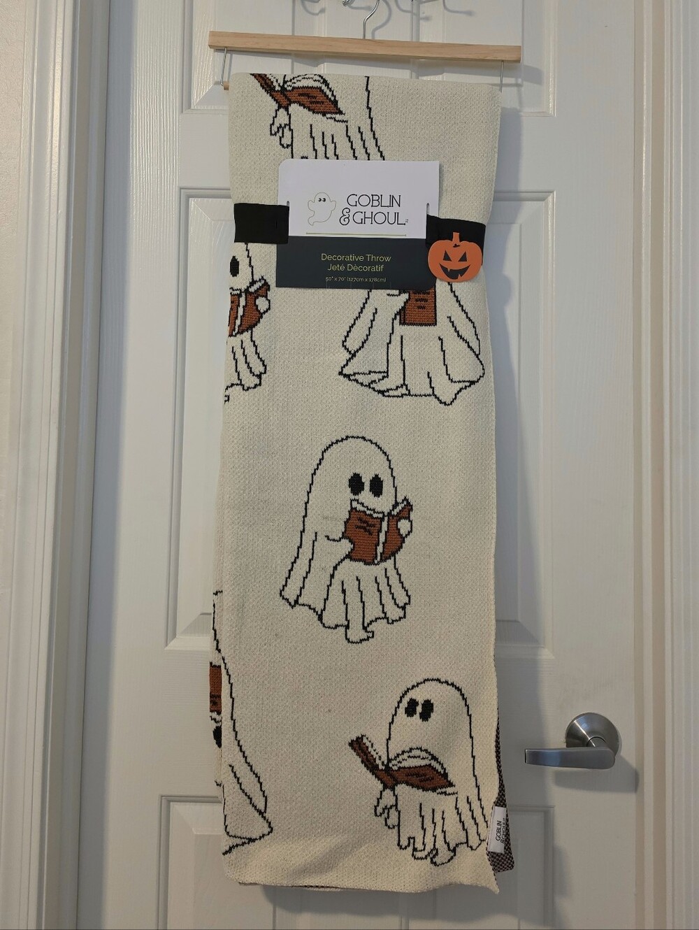 Goblin & Ghoul Cream Ghost Knit Decorative Throw